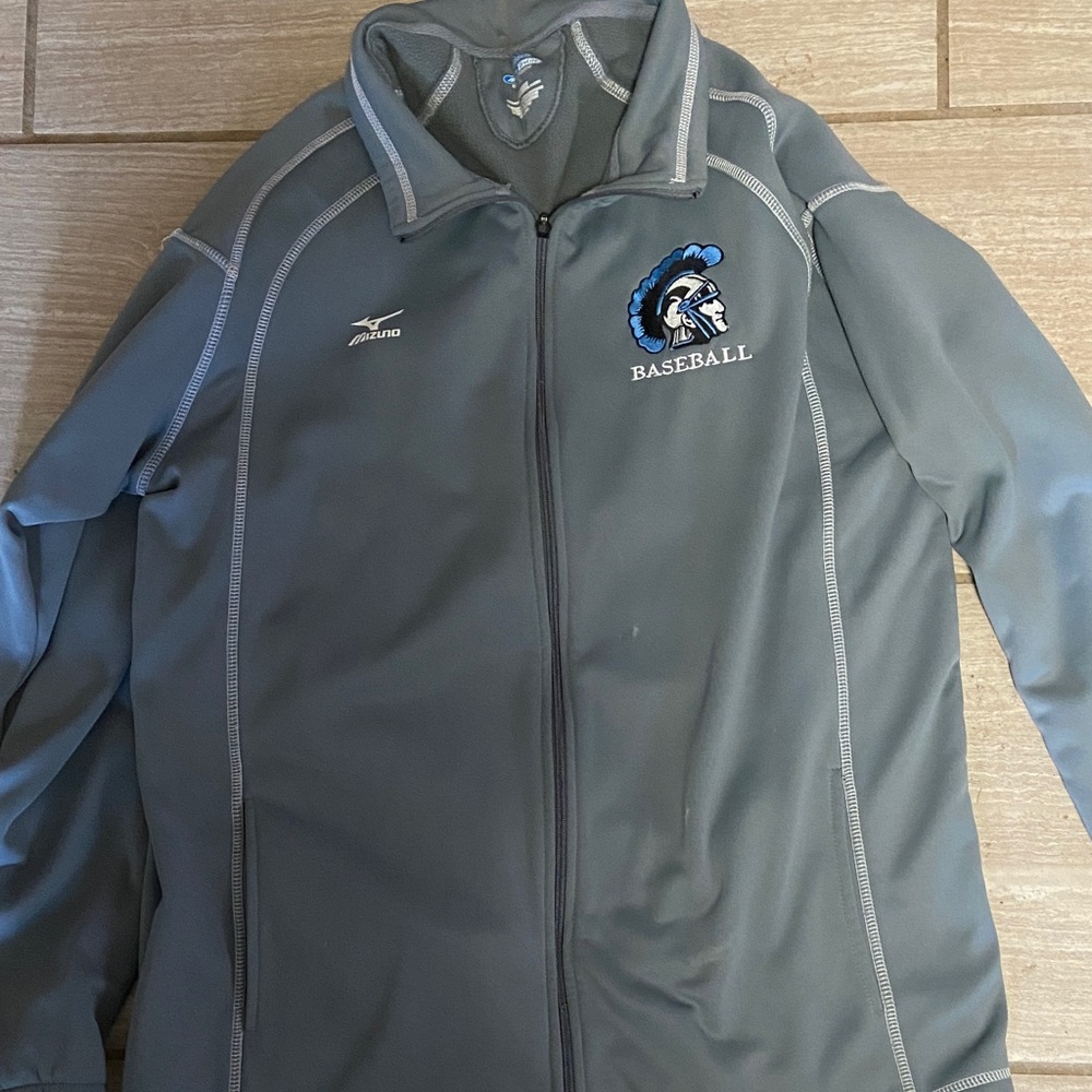 Gray Trojan Trojans highschool Varsity Baseball fleece lined zip up Jacket sport